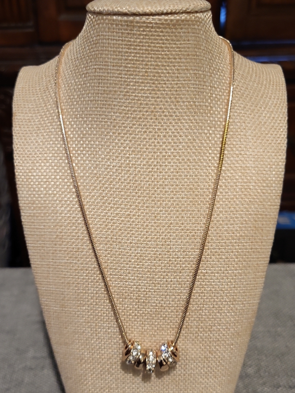 Guess Gold Tone Pendant Necklace with Crystal Accents
